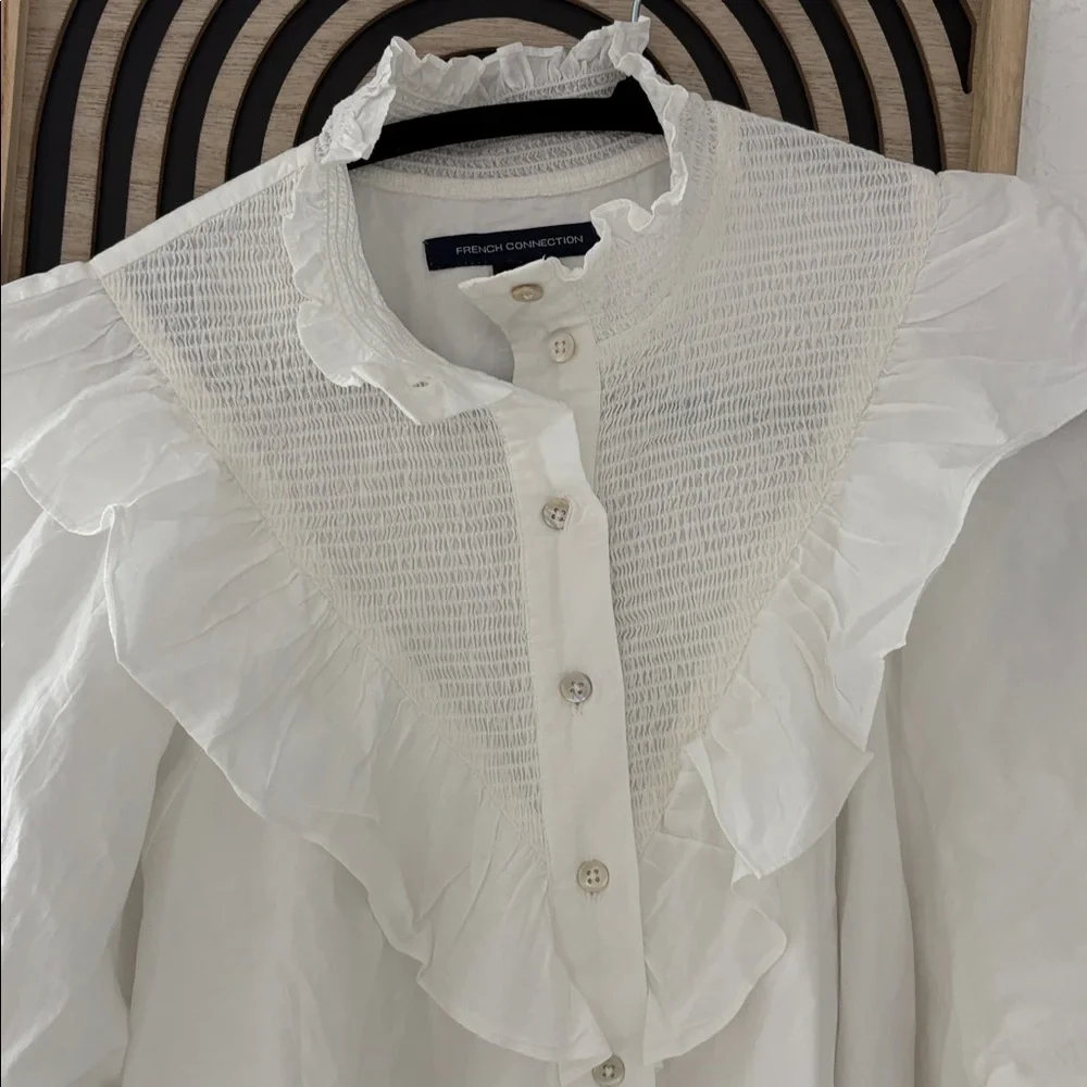 French Connection White Ruffled Blouse - Picture 2 of 8